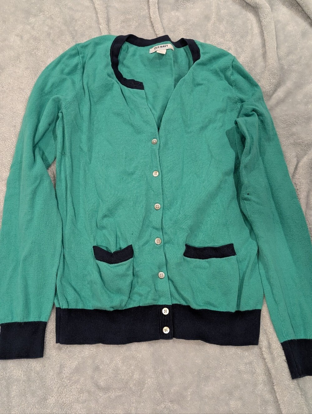 Old Navy Teal Cardigan with Navy Contrast Trim